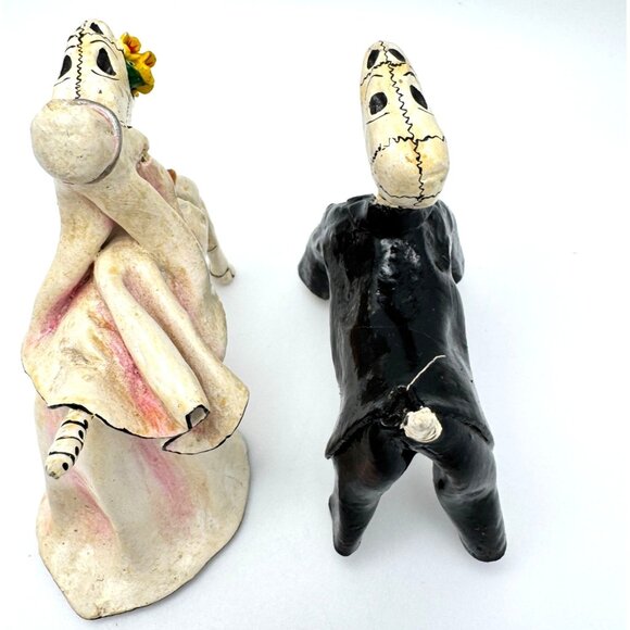 Calavera Novios Dogs Retablo Skeleton Newlywed Bride Groom Painted Plaster - Picture 9 of 9